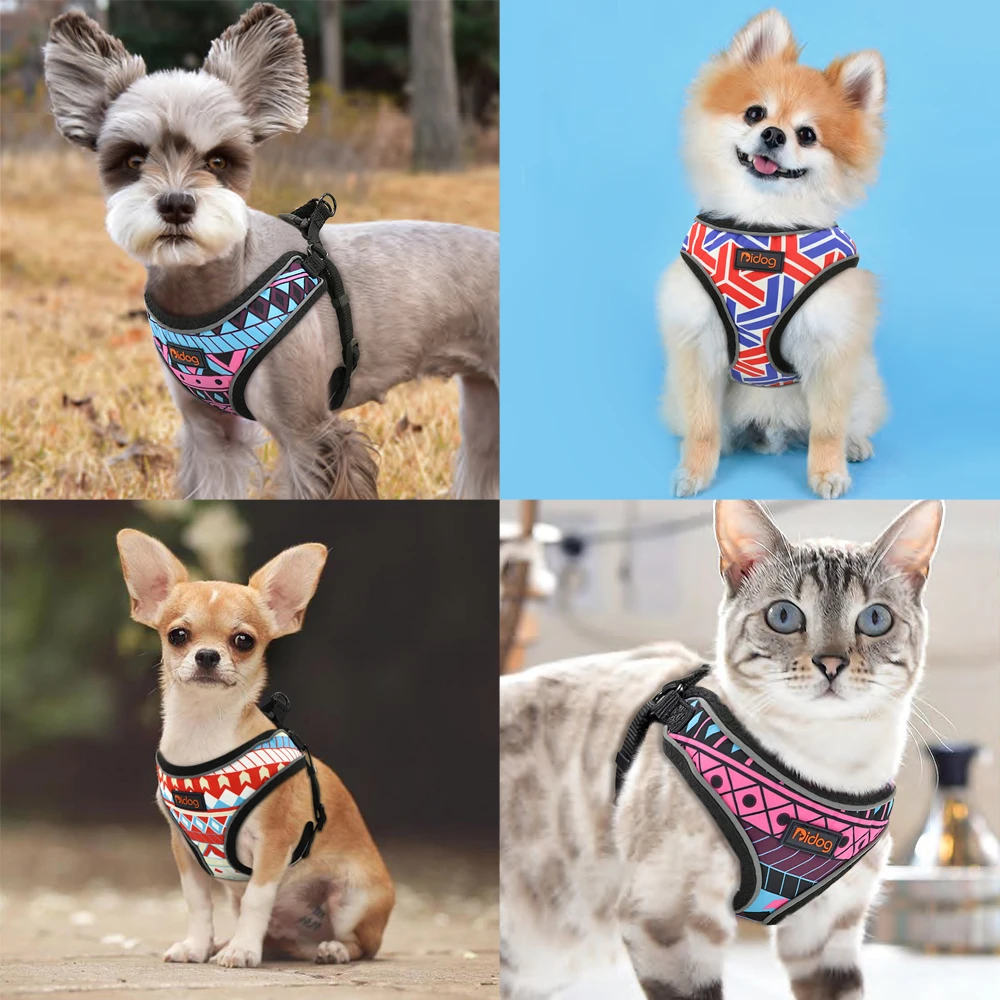 Reflective Puppy Dog Harness Mesh Nylon Dogs Cat Vest Harnesses Pretty Printed For Small Medium Dogs Cats Chihuahua Yorkshire