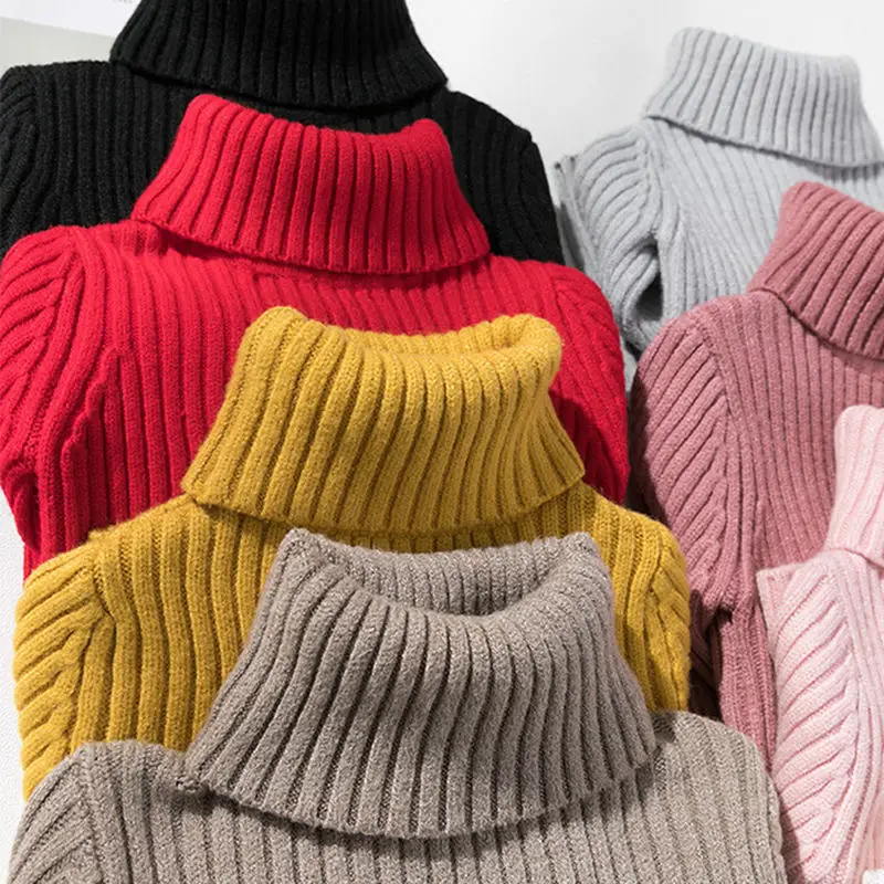 Girls Sweaters Turtleneck Solid Color Knitting Sweater Autumn Children Clothing White Pullover Kids Tops 2t 3t 4t 8 12 13 Years