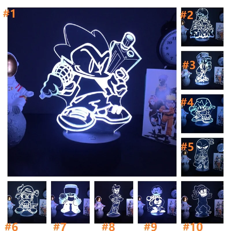 Friday Night Funkin Table Lamps Pico Figure 3D Led Night Lighting Desk Anime Game Character Kids Gift Home Room Decor