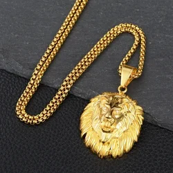 Long hair lion head shape bohemian crystal inlaid pendant necklace men's necklace fashion animal pendant accessory party jewelry