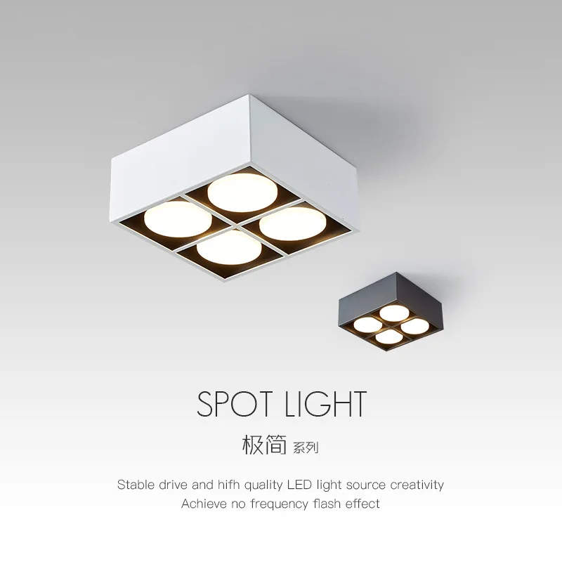 Living Room Lighting Minimalist Square Box Lamp Bold Lamp LED Grille Lamp Ceiling Spotlight Surface Mounted Downlight