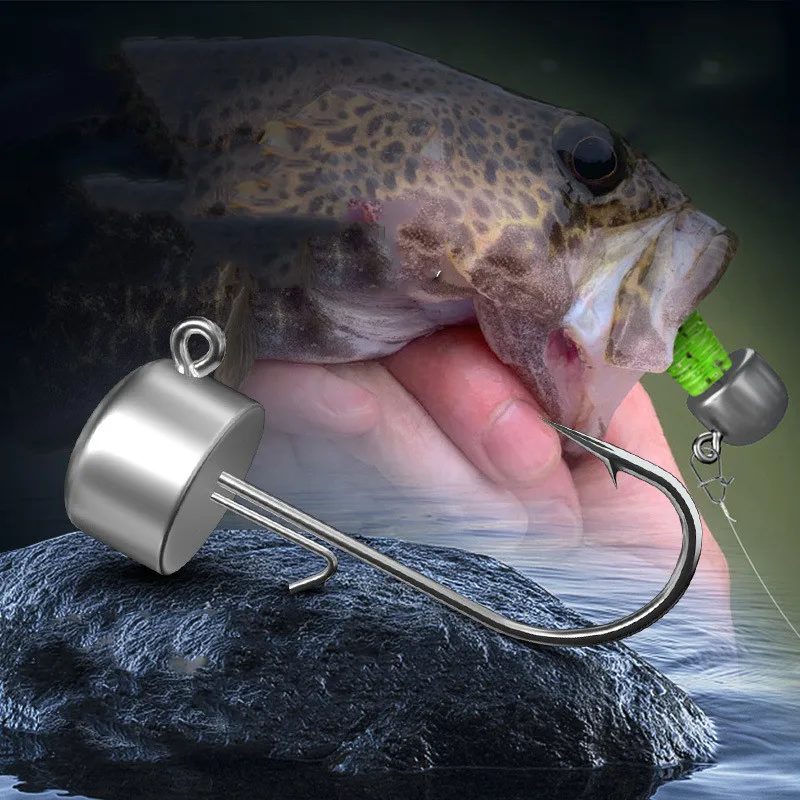 Fishing NED Jig Head Hook Strong Anti Falling Off Auxiliary Stand Hooks Mandarin Fish Lead T Tail Worm Fishhook Lot 10 Pieces