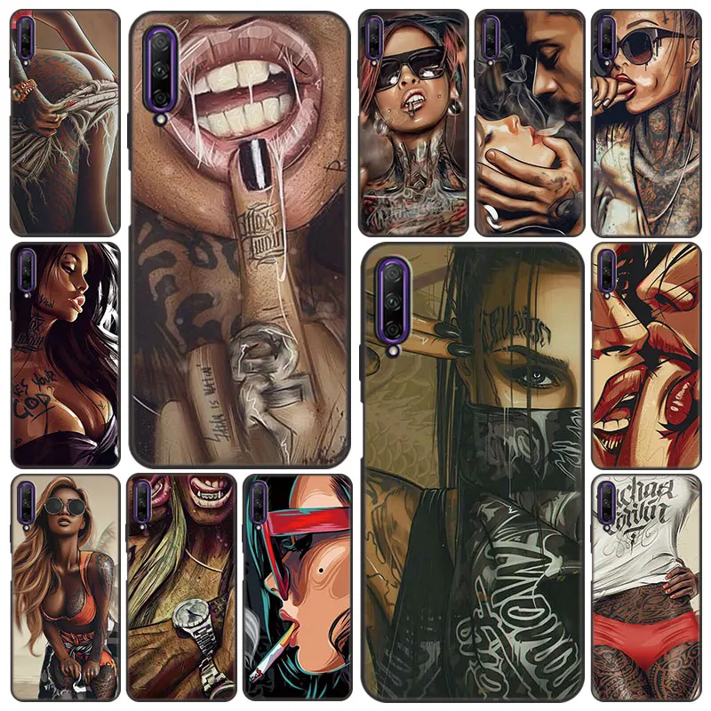 Sexy Sleeve Tattoo Girl Phone Case For Huawei Y9A Y7A Y9S Y8S Y6S Y5P Y6P Y7P Y8P Y5 Lite Y6 Y7 2018 Y9 Prime 2019 Black Cover