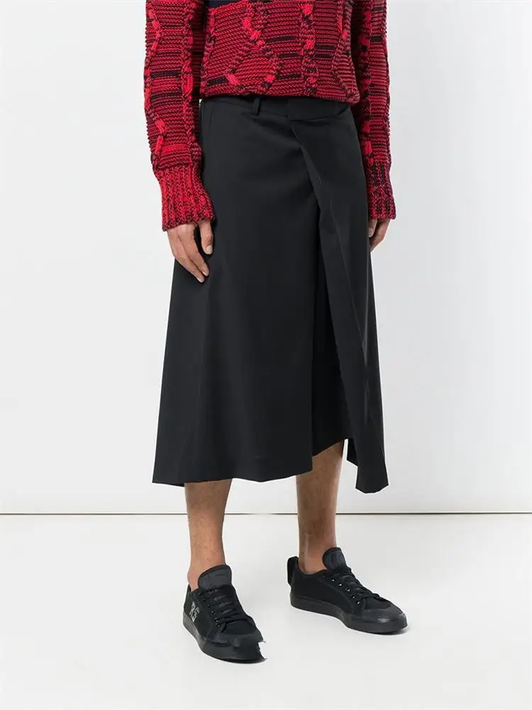 Men's Culottes And Wide-Leg Trousers Spring And Autumn New Black Nine-Point Design Irregular Asymmetric Loose Casual Culottes