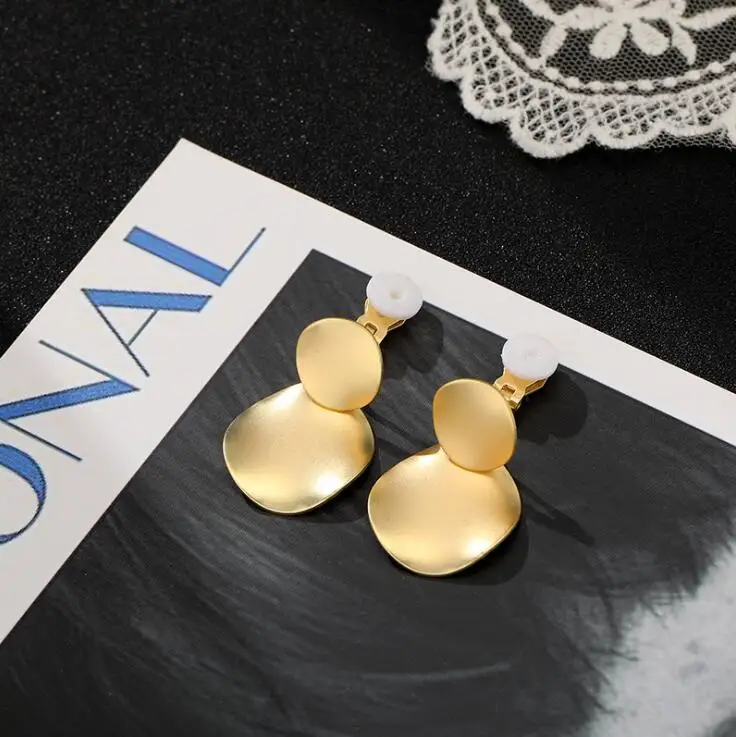 Grace Jun Geometric Matte Gold Color Round shape Clip on Earrings and Pierced Earrings for Women Choose 11.11 Factory Wholesale