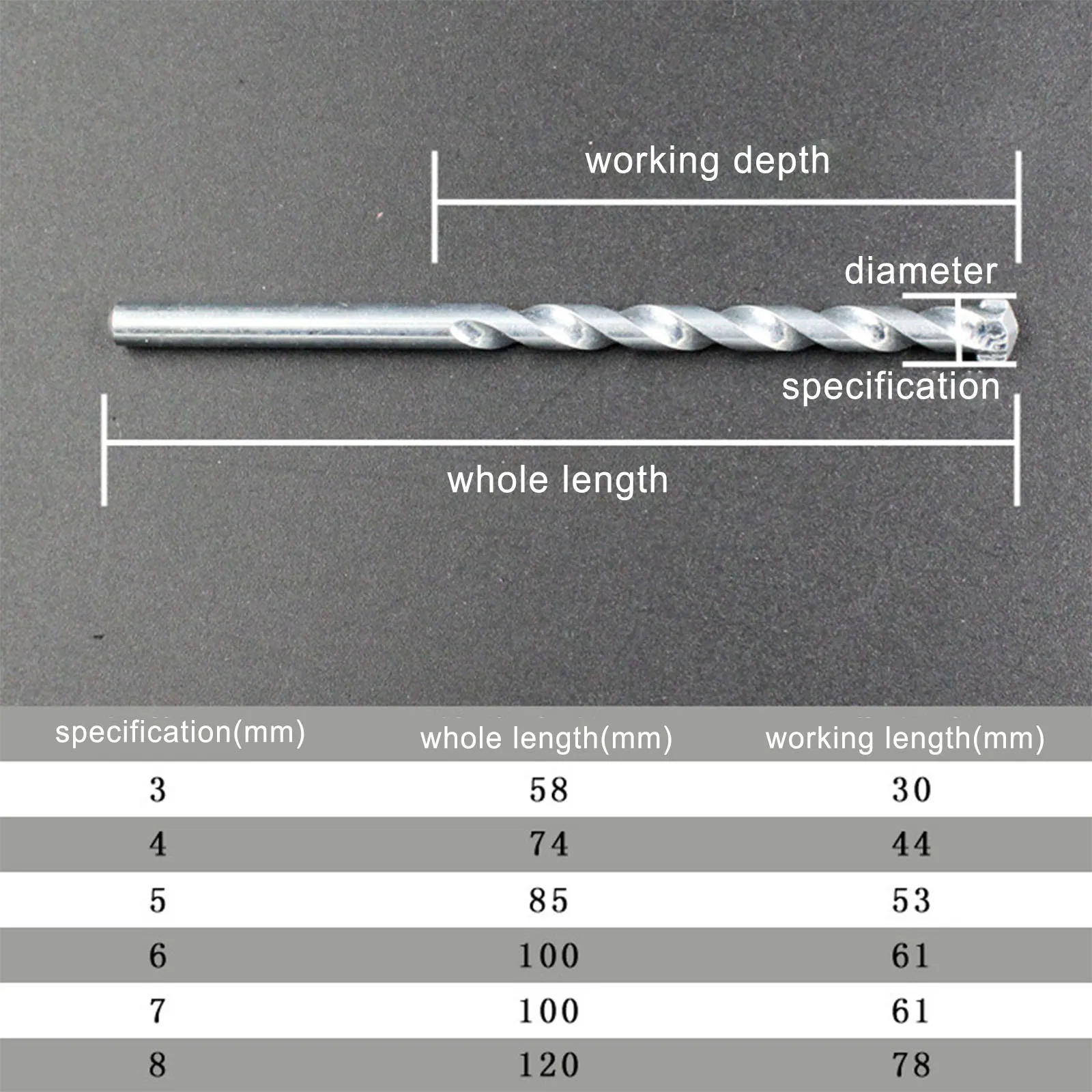 6Pcs Straight Shank ก่อสร้างคอนกรีตเจาะชุด Bit 3-8Mm Twist เจาะชุด Bit