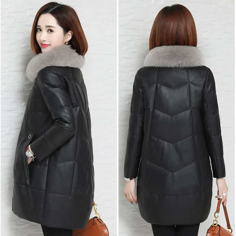 4XL Leather Black Jacket Female Faux Mink Fur Winter Autumn Coat For Parka Women Women Campera Mujer Sheepskin Coats Outerwear