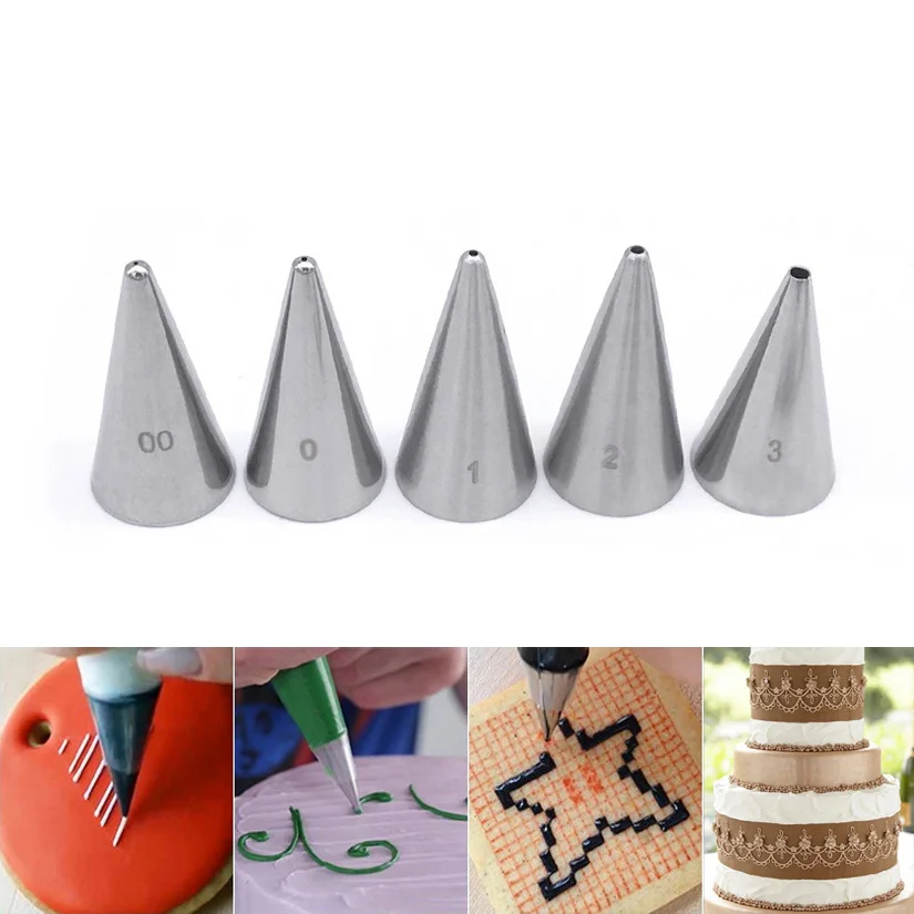 5 pcs/set Round Tips Stainless Steel Icing Piping Nozzles Set Fondant Cake Cream Decorating Pastry Tools Bakeware