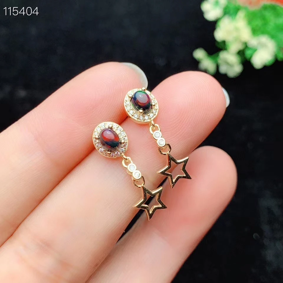 KJJEAXCMY Fine Jewelry 925 sterling silver inlaid natural black opal luxury female earrings Ear studs support detection