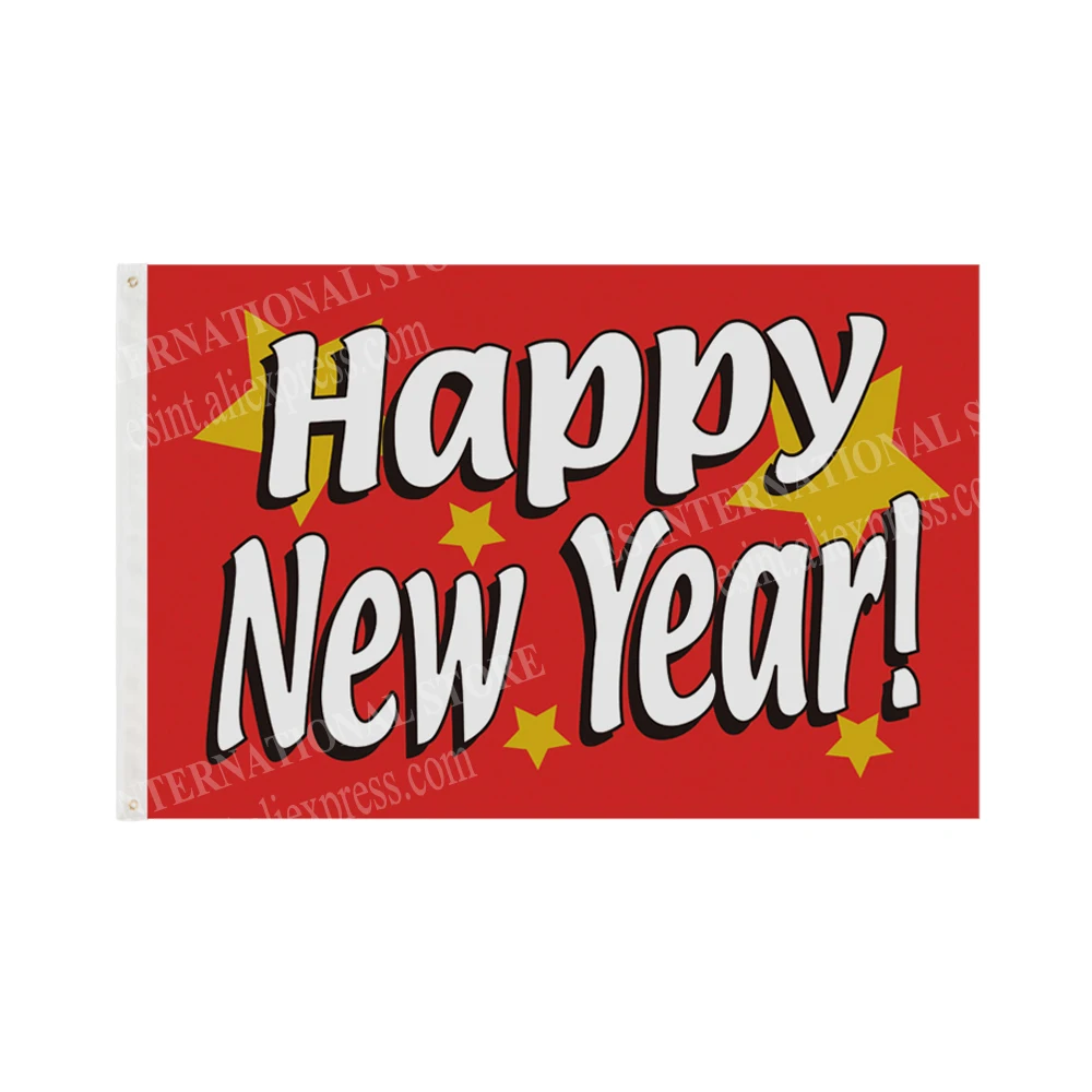 Red Happy New Year Flag 90 x 150cm 3 x 5ft Custom Banner Metal Holes Grommets Indoor And Outdoor