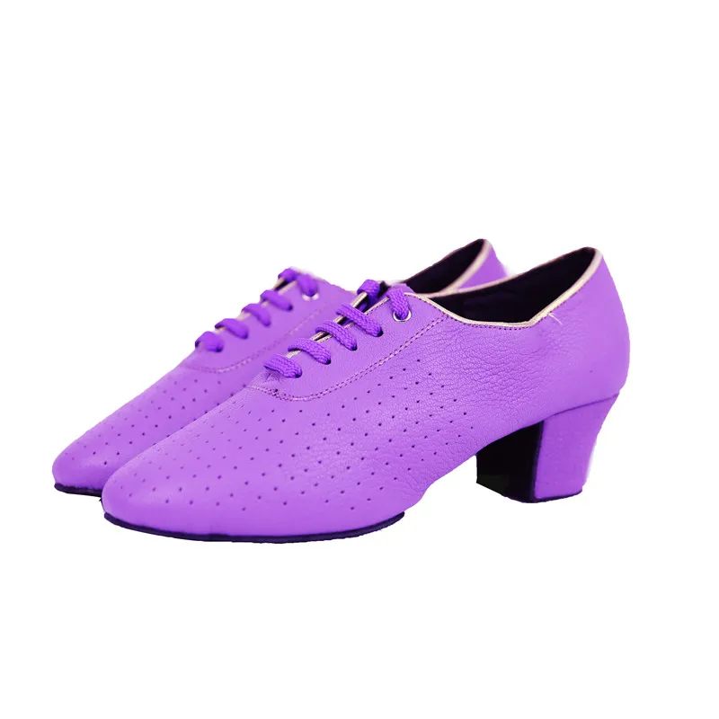 BD-Chaussures de danse en cuir véritable pour femmes, chaussures fuchsia pour dames, semelle fendue, chaussures d\'entraînement à semelle entière