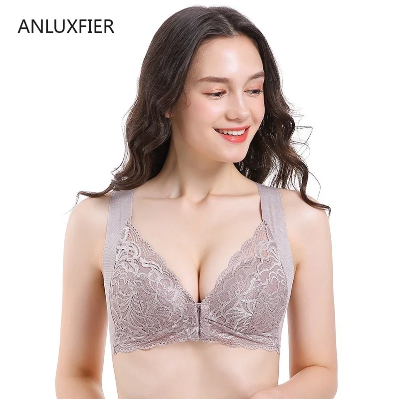 

H9717 Front Buckle Sexy Bra No Steel Ring Comfortable Large Size Bras Underwear Lace Gather Vest Type Breathable Lingerie Bras