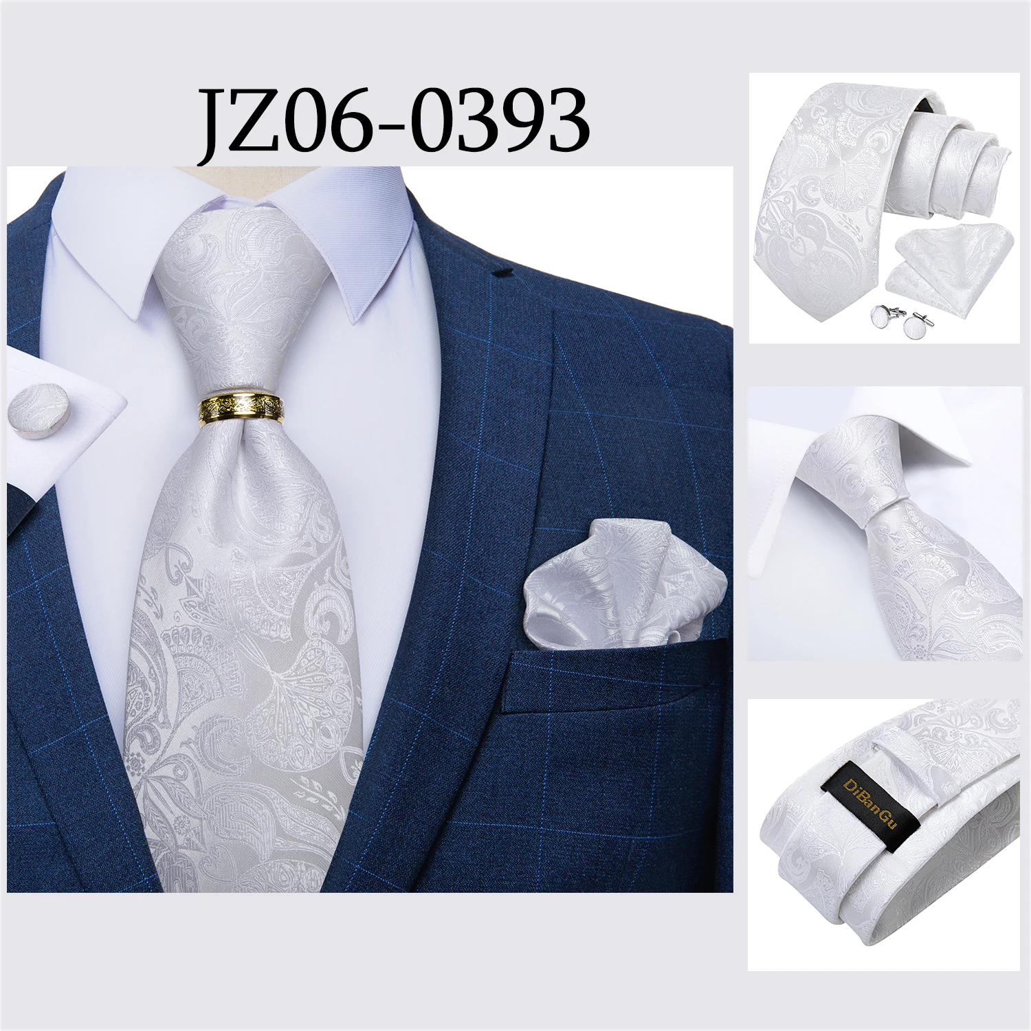 Beige Floral Herren Krawatten Taschentuch Manschettenknöpfe Hochzeit Party Krawatten für Männer Edelstahl Drachen Ring Männer Accessoires Geschenk – Detail 24