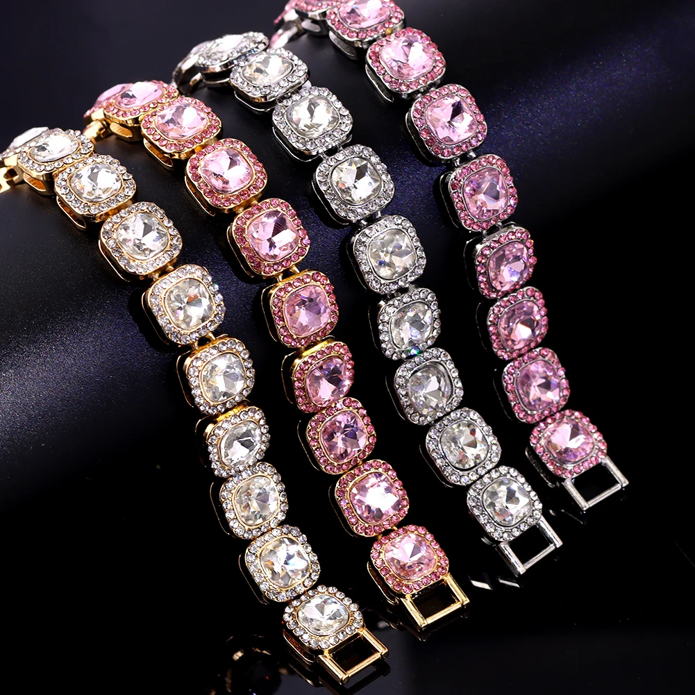 Luxury Full Rhinestone Big Tennis Chain Bracelets For Women Men Fashion Bling Iced Out Square Crystal Bracelet On Hand Jewelry