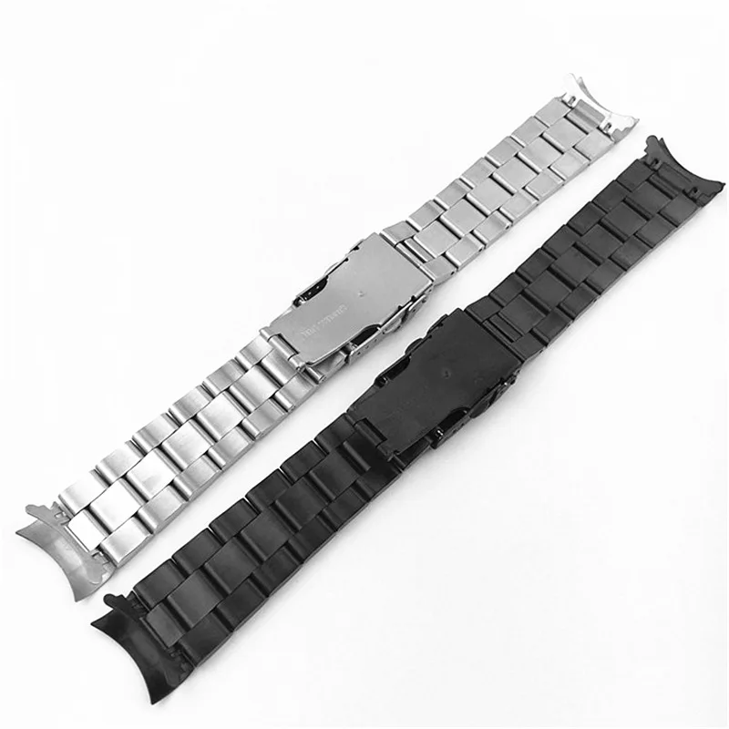 Curved Ends 18mm 20mm 22mm Solid Stainless Steel Watch Band Link Bracelet Wrist Watchband Men Replacement Watch Strap with Pins