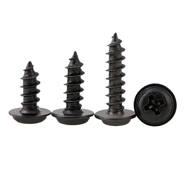 100 sztuk/partia M2 M2.5 M3 M4 osób z albinizmem czarny wkręt phillips Self_tapping śruby z Pad