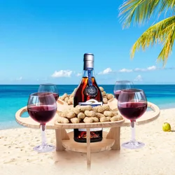 Outdoor Wooden Folding Camping Picnic Table For Couples Removable Snack Tray And Wine Glass Holders Mini Solid Wood Wine Table