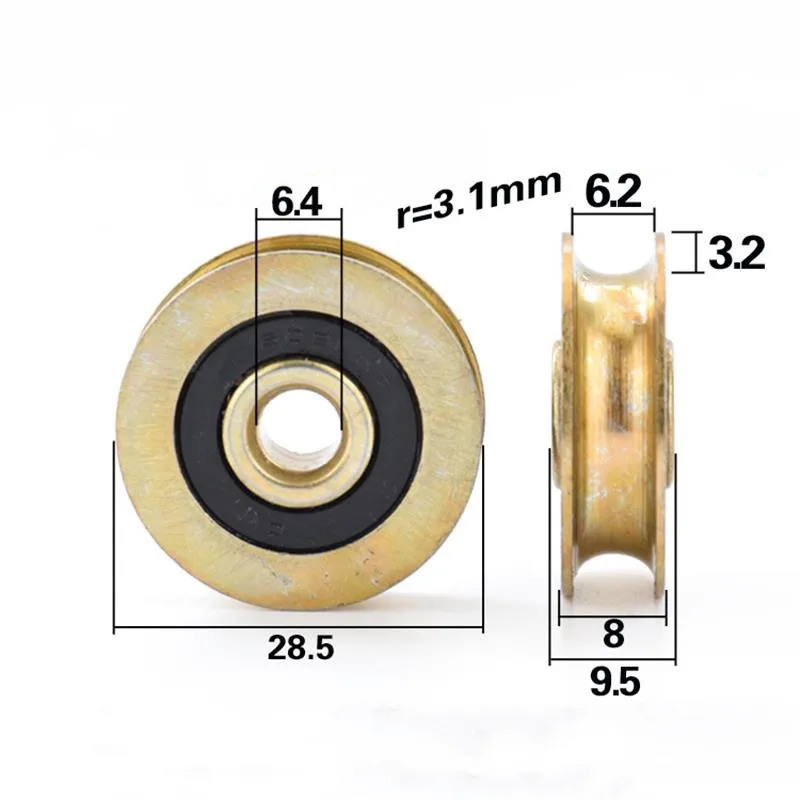 10pcs/50pcs U Groove Guide Wheel 6.4*28.5*8mm Steel Pulley Rope Wire Conductor Wheel Roller 6.4x28.5x8 mm