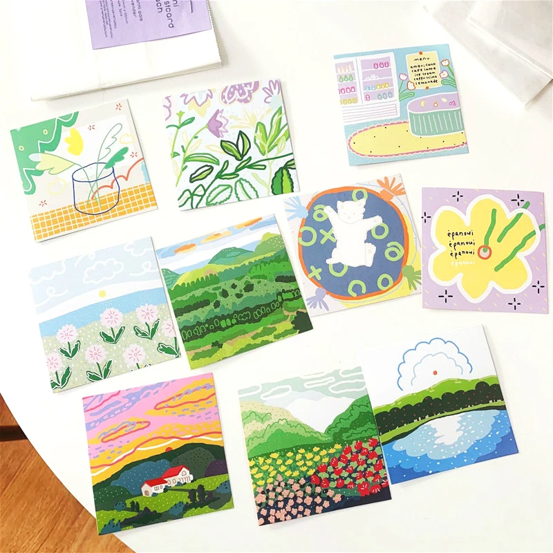 5pcs Decoration Cards Double Sided Hand Painting Writable Square Metope PostCard Small Poster Notebook Photo Props Wall Sticker