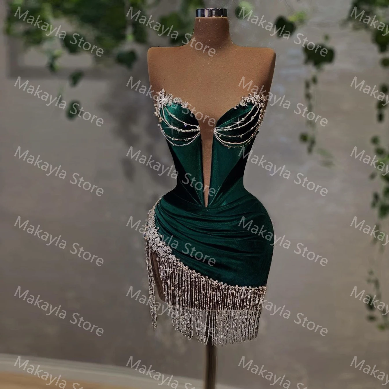 Sexy Elegant Short Party Dresses Strapless Sleeveless Crystals Tassel African Women Mini Evening Cocktail Gowns Plus Size