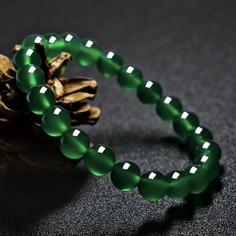 Feng Shui Gift 7A Green Agate Chalcedony Crystal  Bracelet for man and women good Lucky Amulet Jewellery