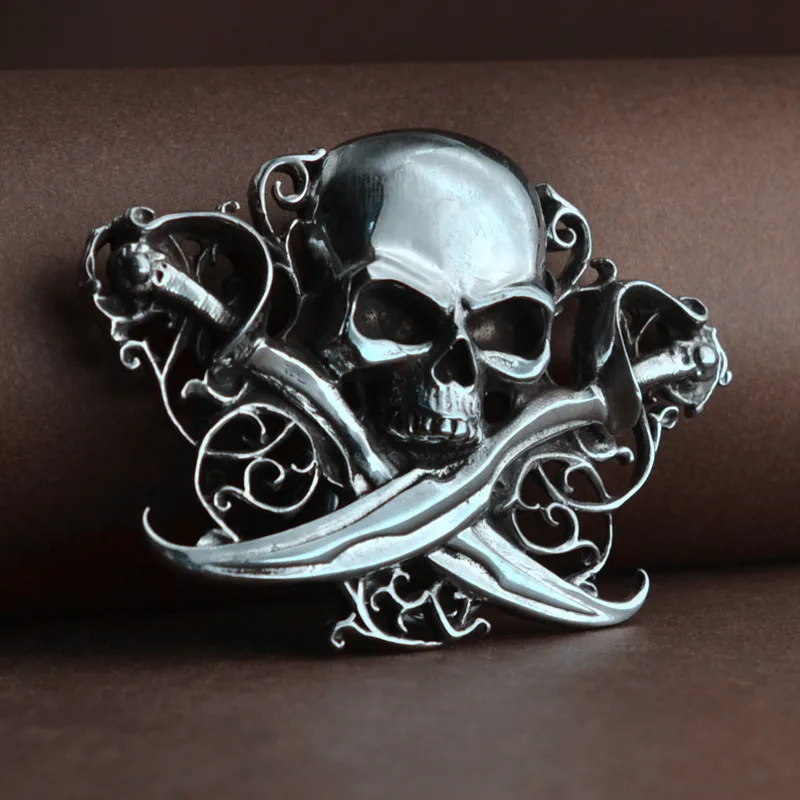 Brass skull belt buckle with finish Punk rock style for men\'s belt Fit 3.8cm snap on belt Jeans DIY accessories