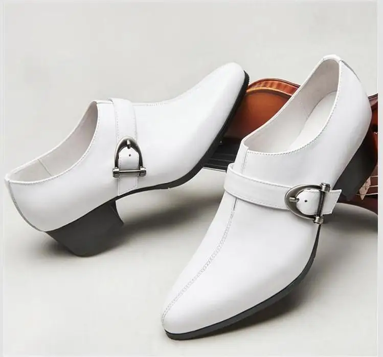 Mens High heels Geuine Leather Dress Shoes Men White Wedding Shoes England Trendy Height Increase Casual Buiness Shoes 36-44