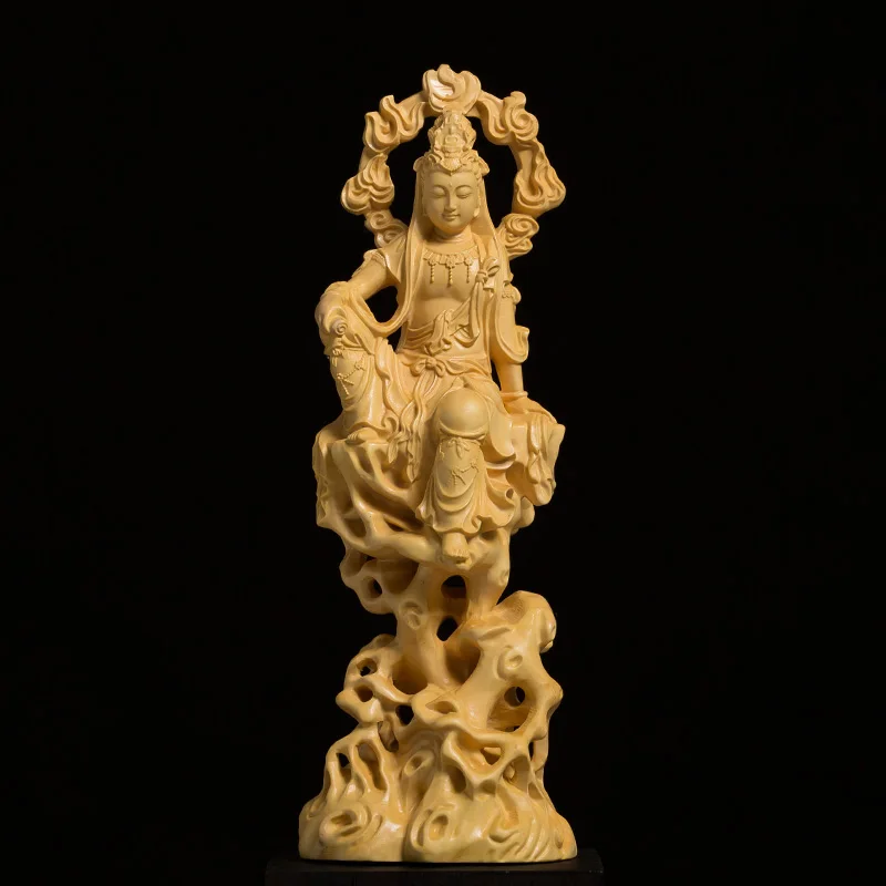 Zi Zai Kuan Yin Masterpiece Statue, Carved from Premium Wood, Ideal for Home and Garden Decoration