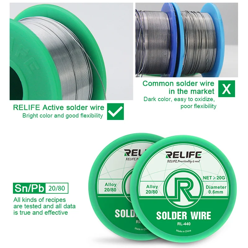 RELIFE Solder Wire 0.3/0.4/0.5/0.6mm Sn20/Pb80 Tin Wire 40g Melt Rosin Core Solder Soldering Wire Roll Reel Welding Line