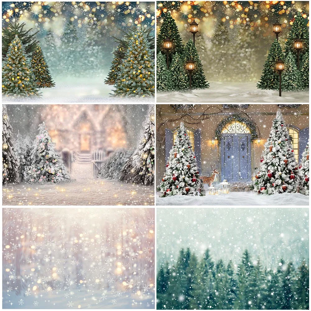 Merry Christmas Tree Background Winter Snow Baby Photo Backdrop For Photography New Year Party Decor Props Children Girls Studio