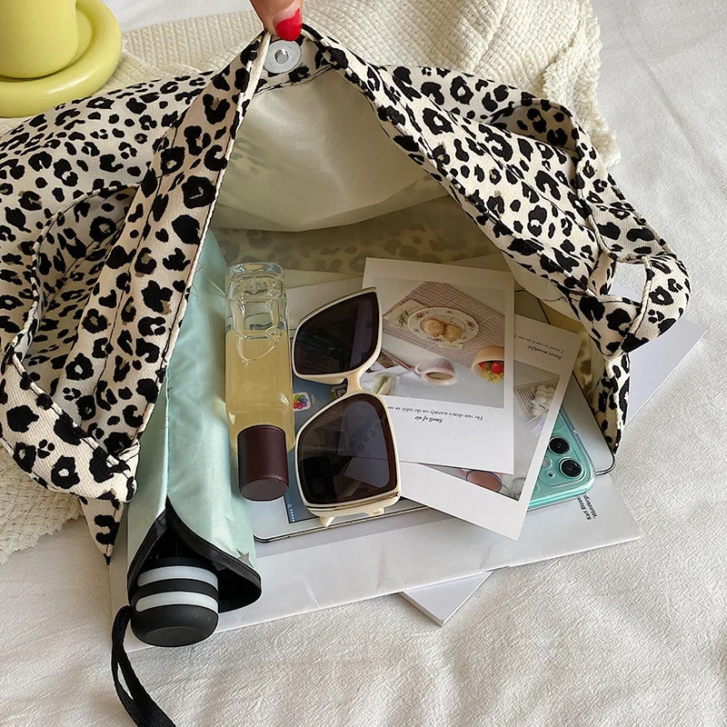 Ladies Leisure Shopping Bag Fashion Handbag Canvas Shoulder Bag Large Capacity Leopard Print Bag