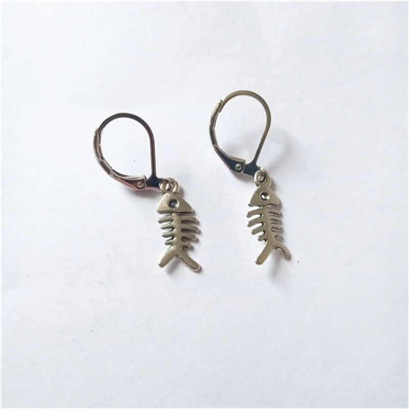 Fish Bone Leverback Earrings, Clip Earrings, Skeleton Dangle Leverback Earrings, Geek Jewellery Quirky Earrings Food Jewelry