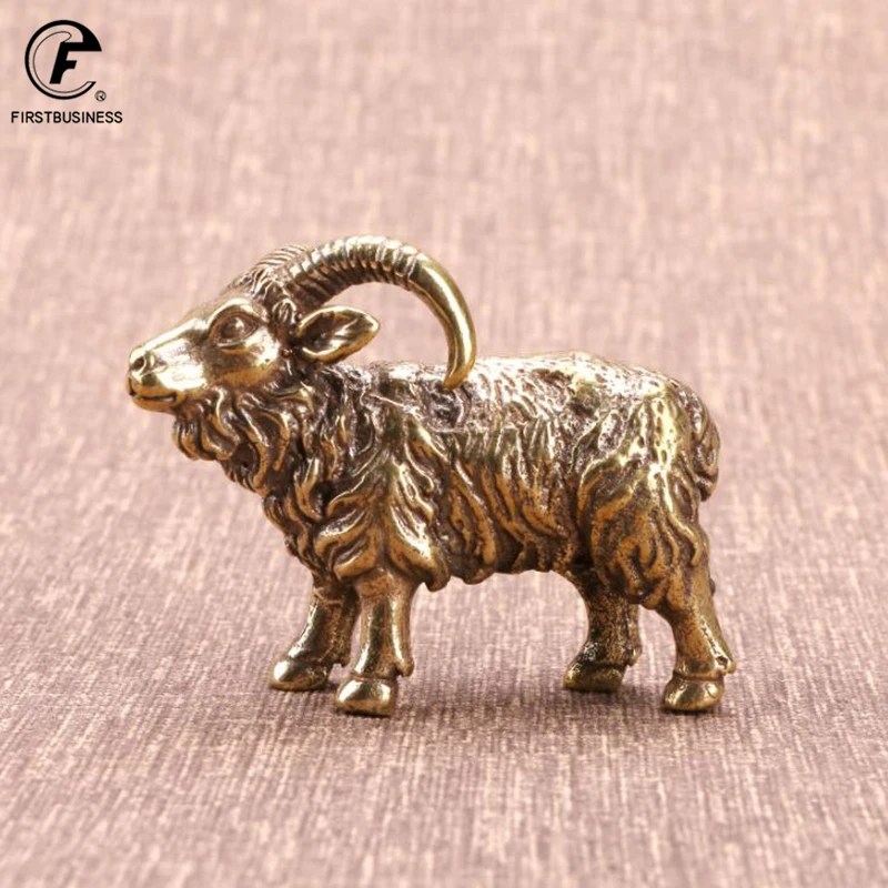Solid Brass Goat Small Ornament Antique Copper Zodiac Animal Sheep Miniature Figurines Home Decoration Accessories Desktop Decor