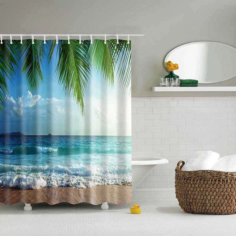 1PC Green Tropical Plants Shower Curtains for Bathroom Polyester Fabric Shower Curtain Leaves Print Scenic Bathroom Accessories