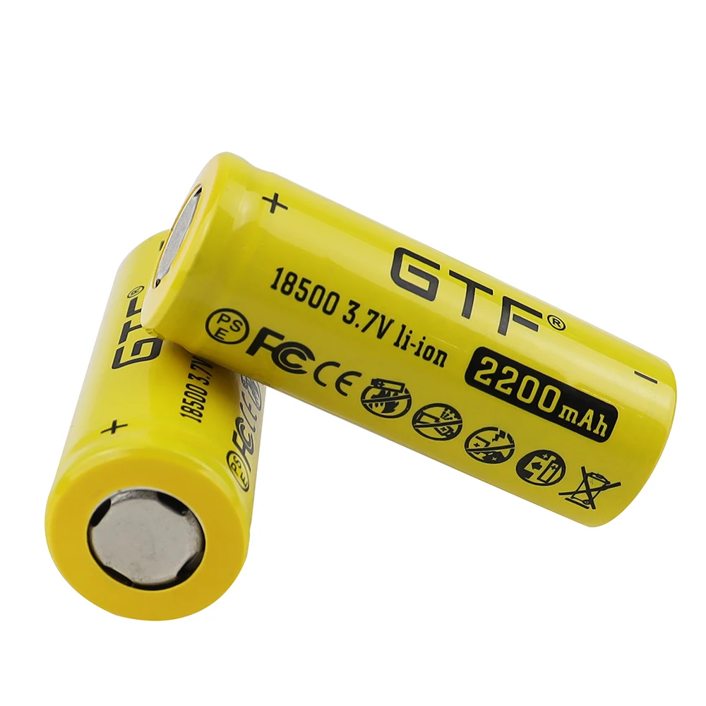 GTF 18500 2200 real capacity 3.7V Li-Ion Rechargeable Battery for Flashlight toy electronic product 3.7V flat head batteries