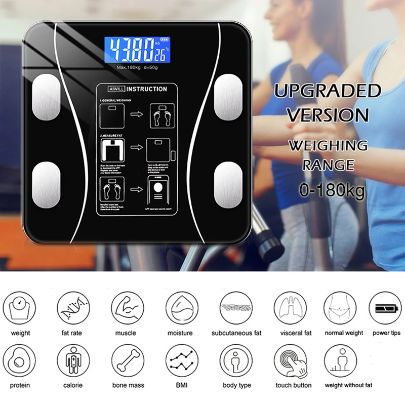 Phone App Connecting Digital Scale Body Weight Gradients Color Bathroom Scale Floor Scales Glass Weighing Scales USB Recharging