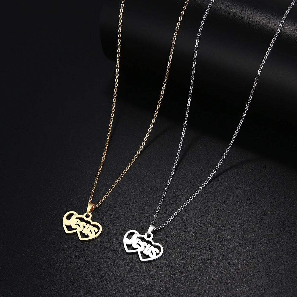 DOTIFI قلادة من الفولاذ المقاوم للصدأ للنساء رجل مزدوج القلب يسوع المختنق قلادة قلادة مجوهرات الخطوبة #5