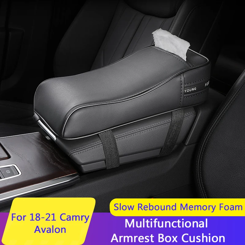 

QHCP Armrest Box Tissue Boxes Armrest Increase Leather Pad Paper Towel Case Interior Accessory Fit For Toyota Camry Avalon 18-21