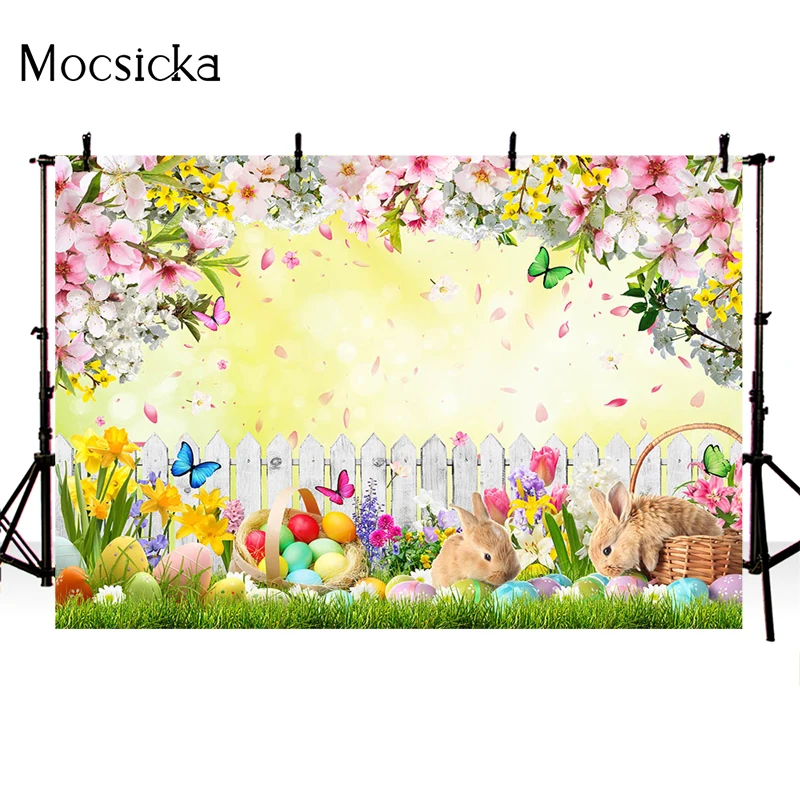Mocsicka – toile de fond pour photographie de pâques, lapin, prairie, accessoires de décoration, Portrait d'enfant, papier peint, bannière