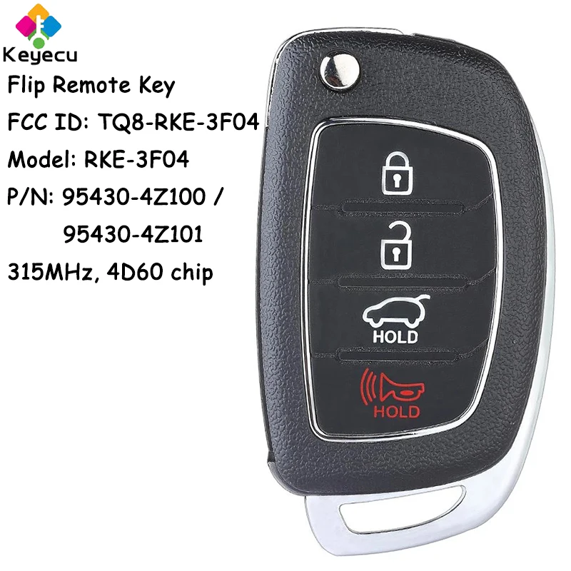 KEYECU Flip Remote Car Key With 4 Buttons 315MHz 4D60 for Hyundai Santa Fe 2013 2014 2015 2016 2017 Fob 95430-4Z100 95430-4Z101