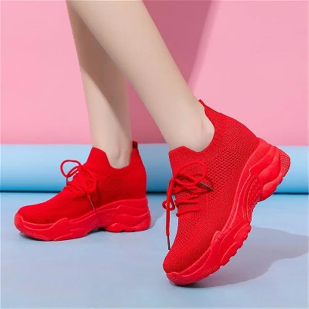 2024 New Spring Breathable Knitted Chunky Sneakers Women Solid Wedge Sock Shoes Lady Thick Bottom High Top Shoes Female Eu 35-40