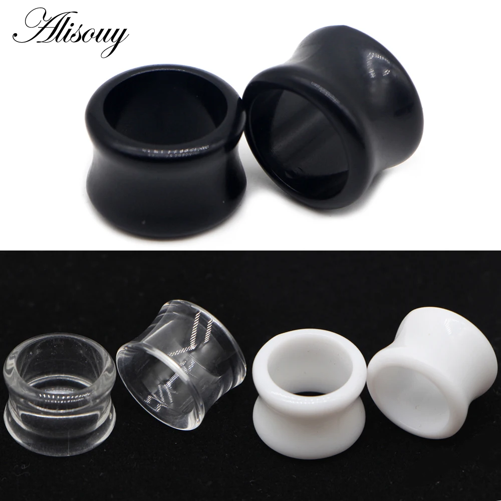 Alisouy 2pcs Black White Clear Acrylic Hollow Punk Ear Tunnel Plugs Piercing Double Flared Earring Gauges 4-22mm Unisex Jewelry