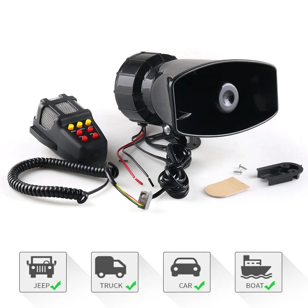 12V 100W 120-150dB 7 Sound Car Electronic Warning Siren Motorcycle Alarm Firemen Ambulance Loudspeaker with MIC for Car