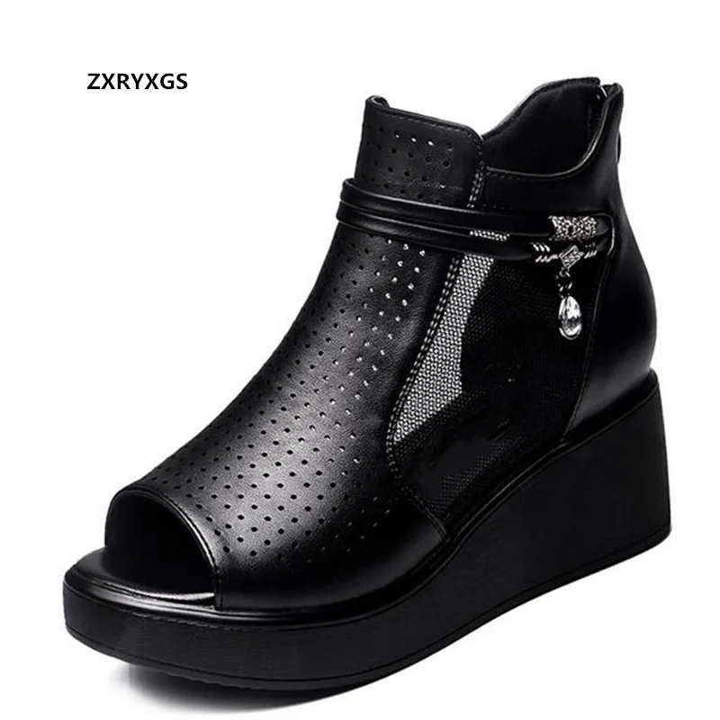 

2024 New Summer Increase Shoes Platform Wedges Sandals Ladies Sandals High Quality PU Mesh Rhinestone Fashion Sandals Large Size