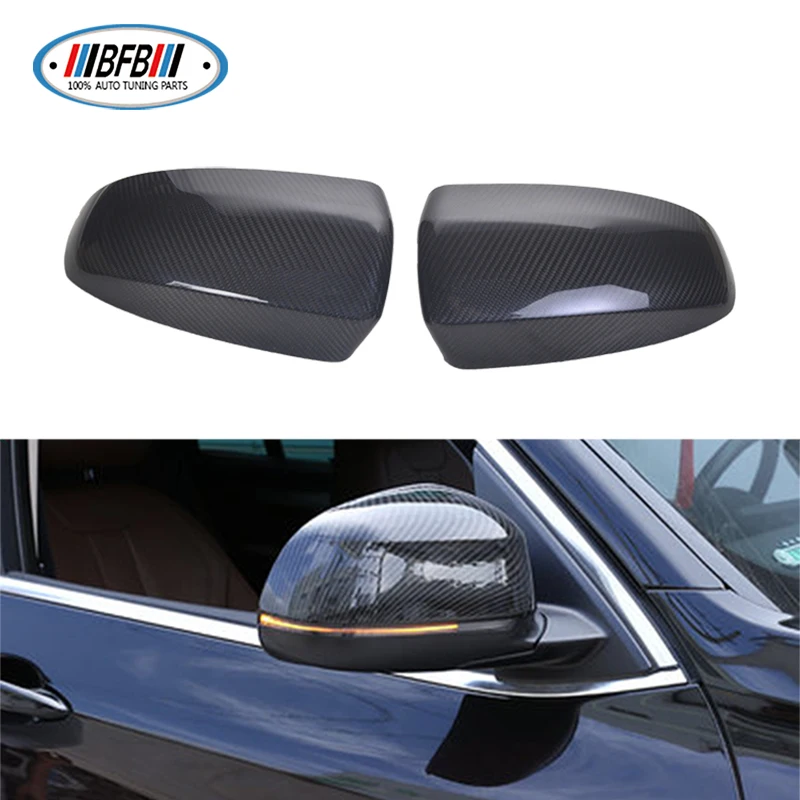 BFB 2PCS Rear view Mirror Cover 2X2 Black Real dry Carbon add on style For BMW For X3 F25 / X4 F26 / X5 F15 / X6 F16  2015-2016