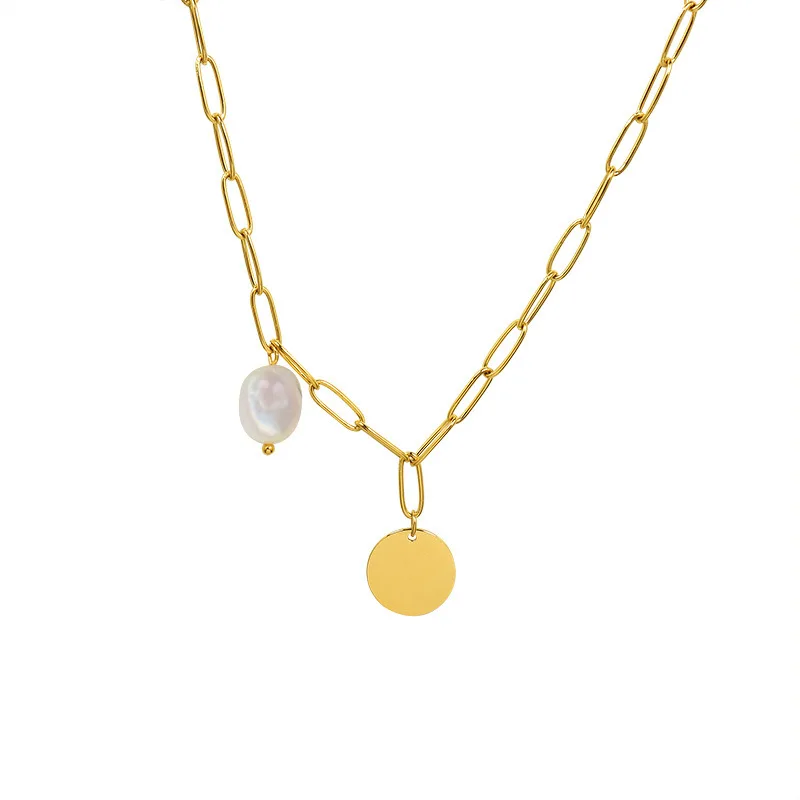 

INS Trendy 18k Gold Plated Stainless Steel Baroque Pearl Round Pendant Necklaces for Women Girl Collar Jewelry Gift
