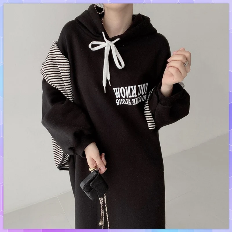 

Korean Women's Sweatshirt Dress Letter Print Woman Dress Vestidos Robe Elbise Spring Autumn Loose Long Dresses Vestido Feminino