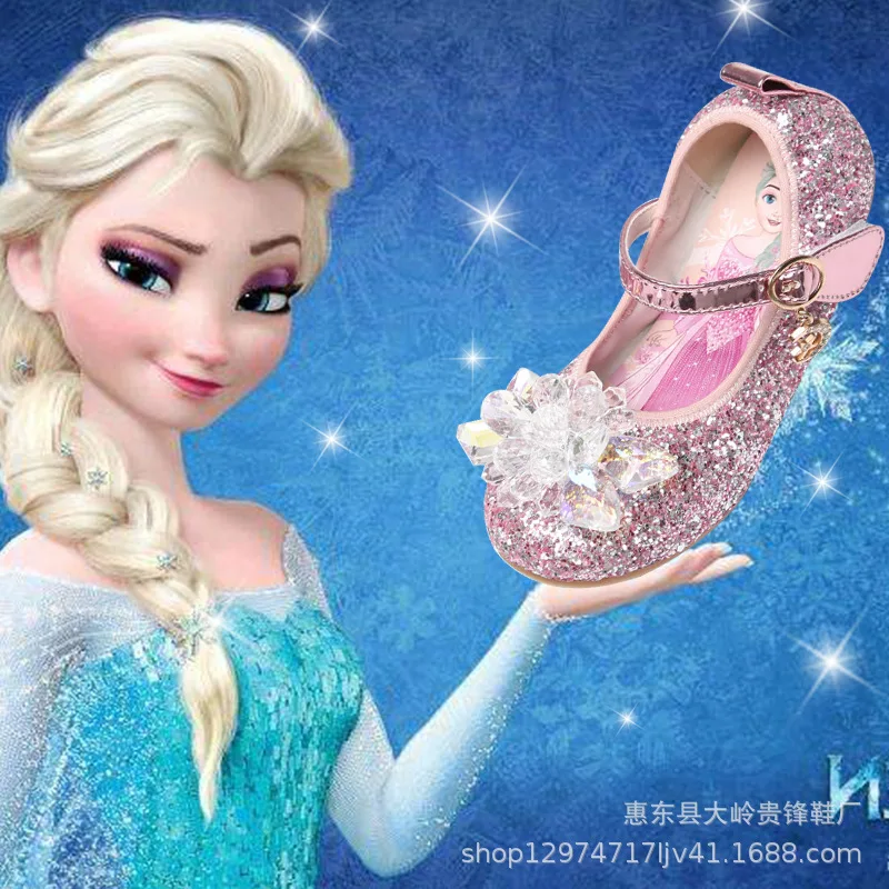 Sandales Disney Elsa pour filles, chaussures de danse princesse, antidérapantes, en cristal, à la mode