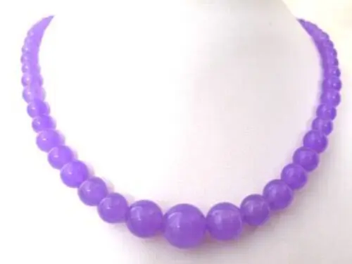 

Pretty!6-14MM Purple Jade Beads Necklace 18"b01