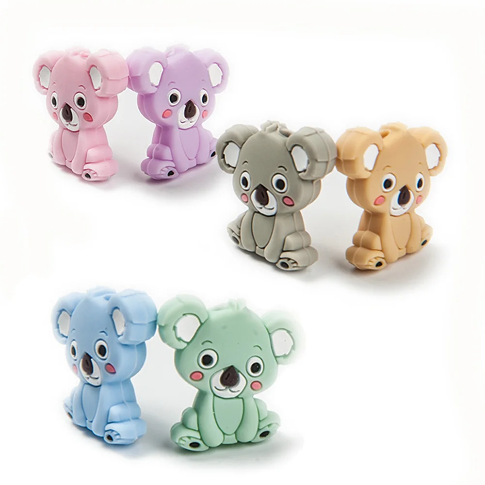 Mini perle de koala en silicone pour bébé, jouet de dentition à mâcher, accessoires de qualité alimentaire, articles pour bébé, 5 pièces